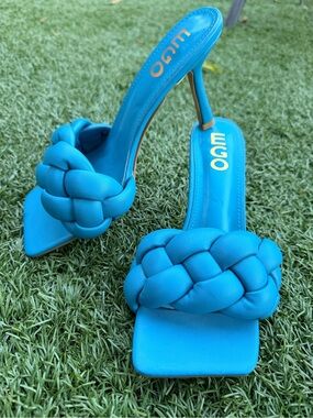 EGO Women's Braided Strap Blue High Heel Sandals